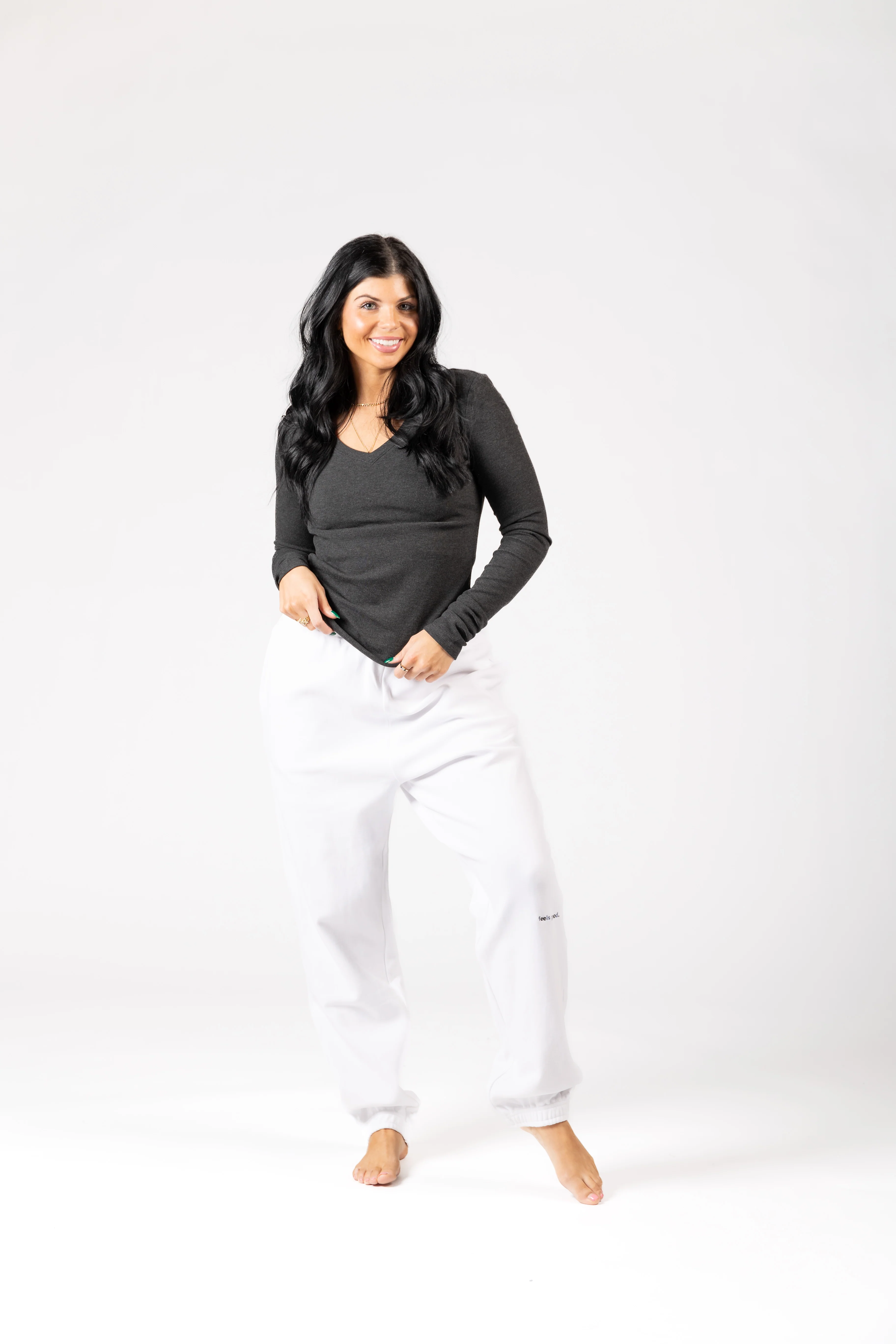 Soft Lounge Rib V Neck Long Sleeve - Image 10