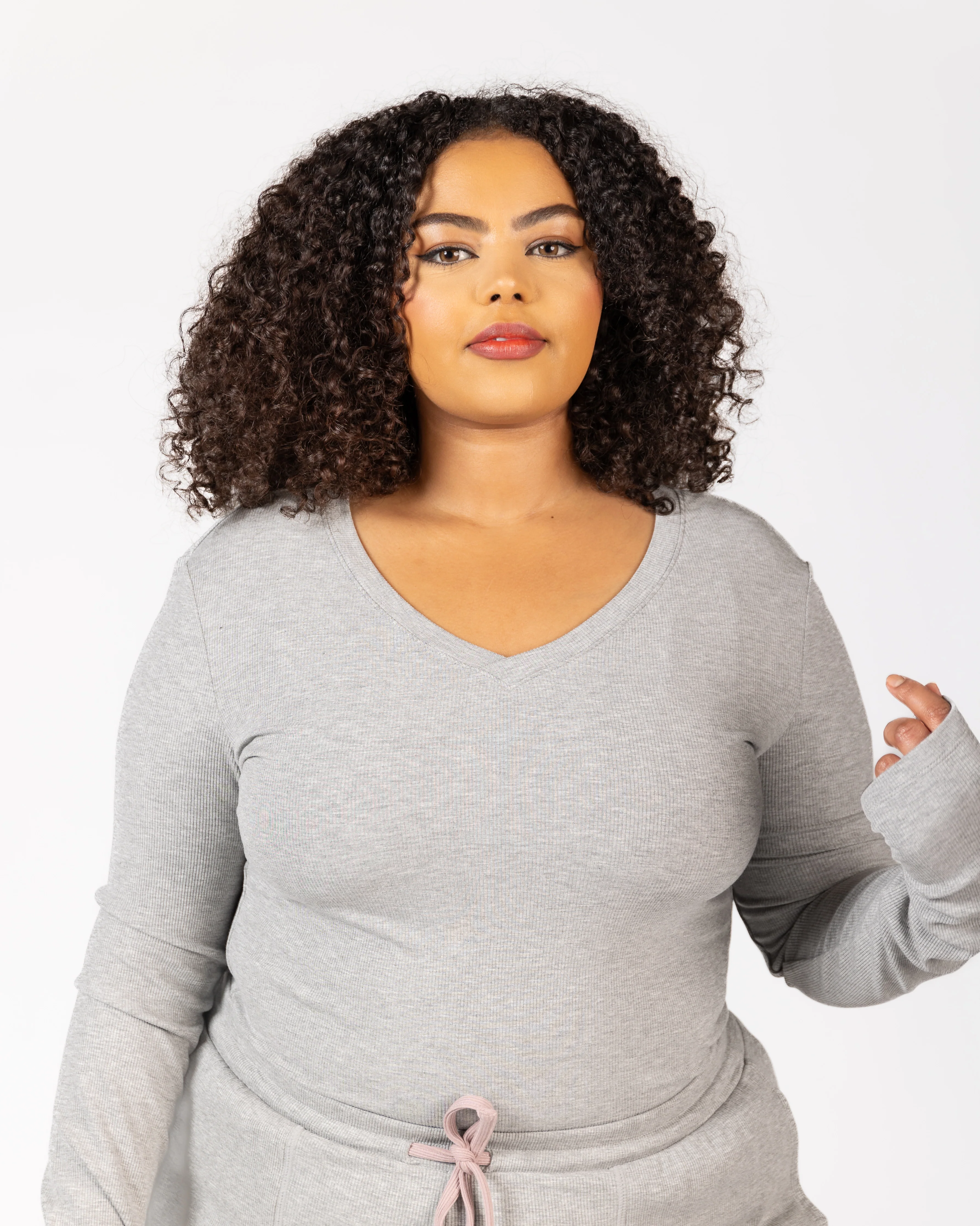 Soft Lounge Rib V Neck Long Sleeve - Image 13