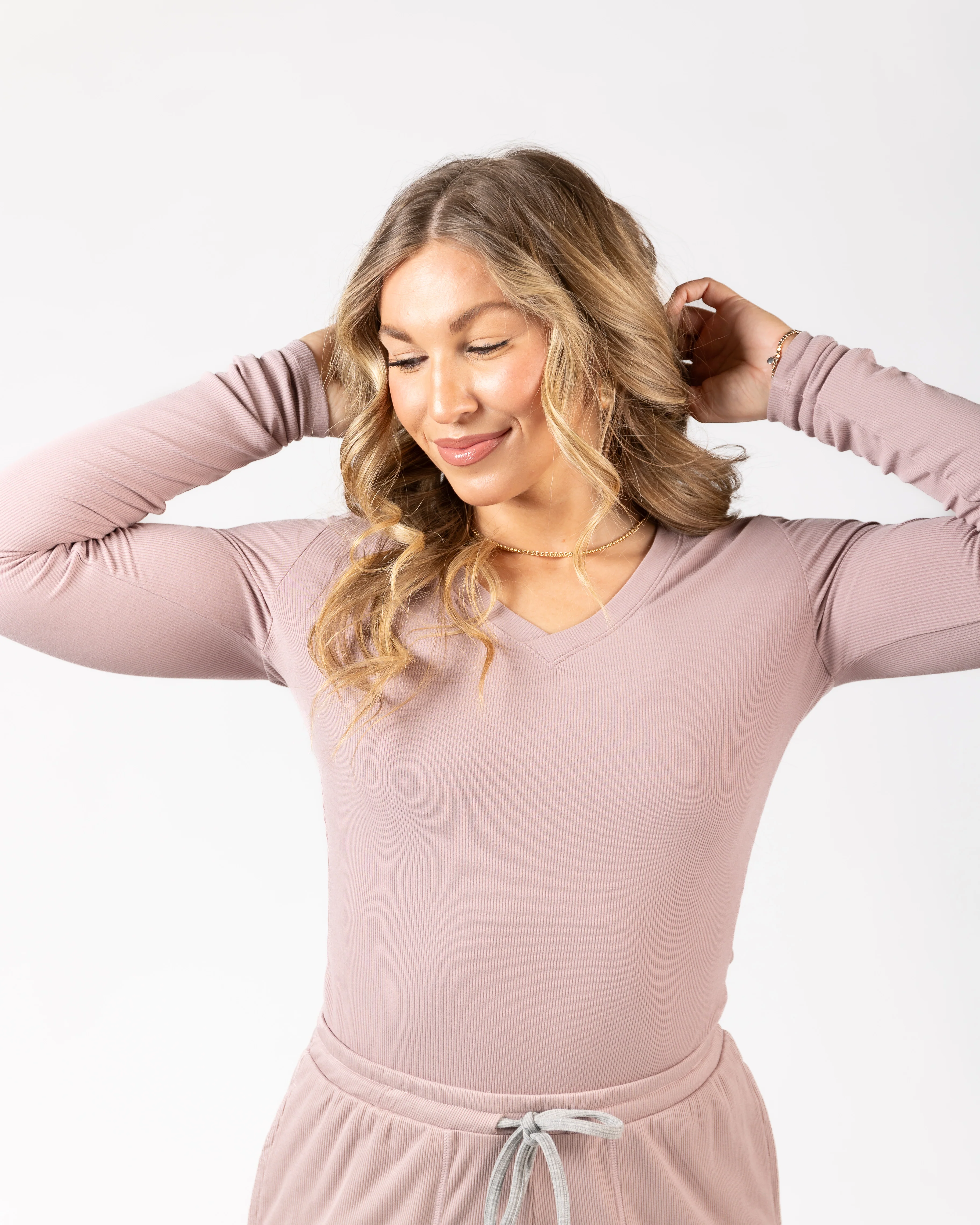 Soft Lounge Rib V Neck Long Sleeve - Image 17