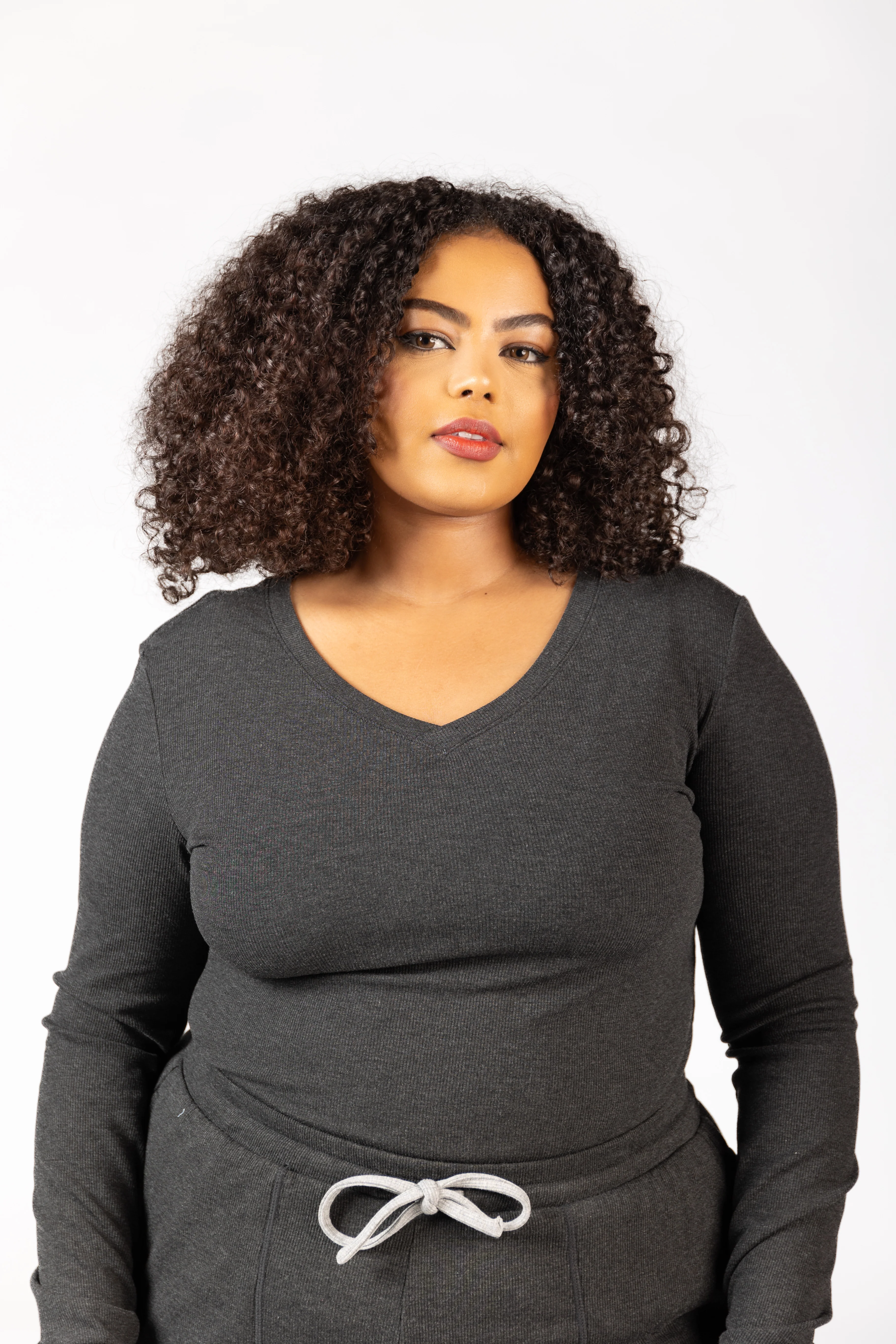 Soft Lounge Rib V Neck Long Sleeve - Image 6