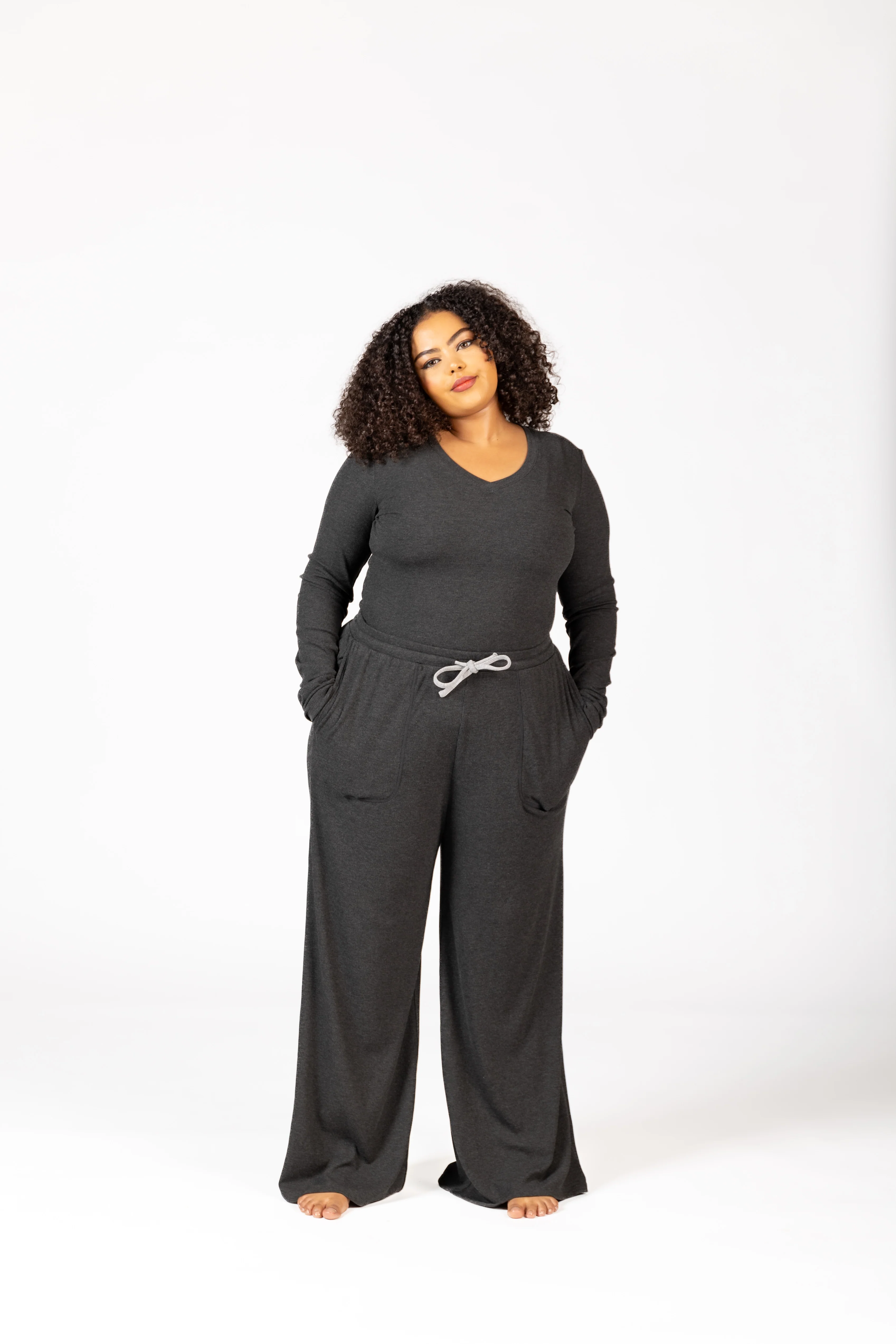 Soft Lounge Rib V Neck Long Sleeve - Image 7