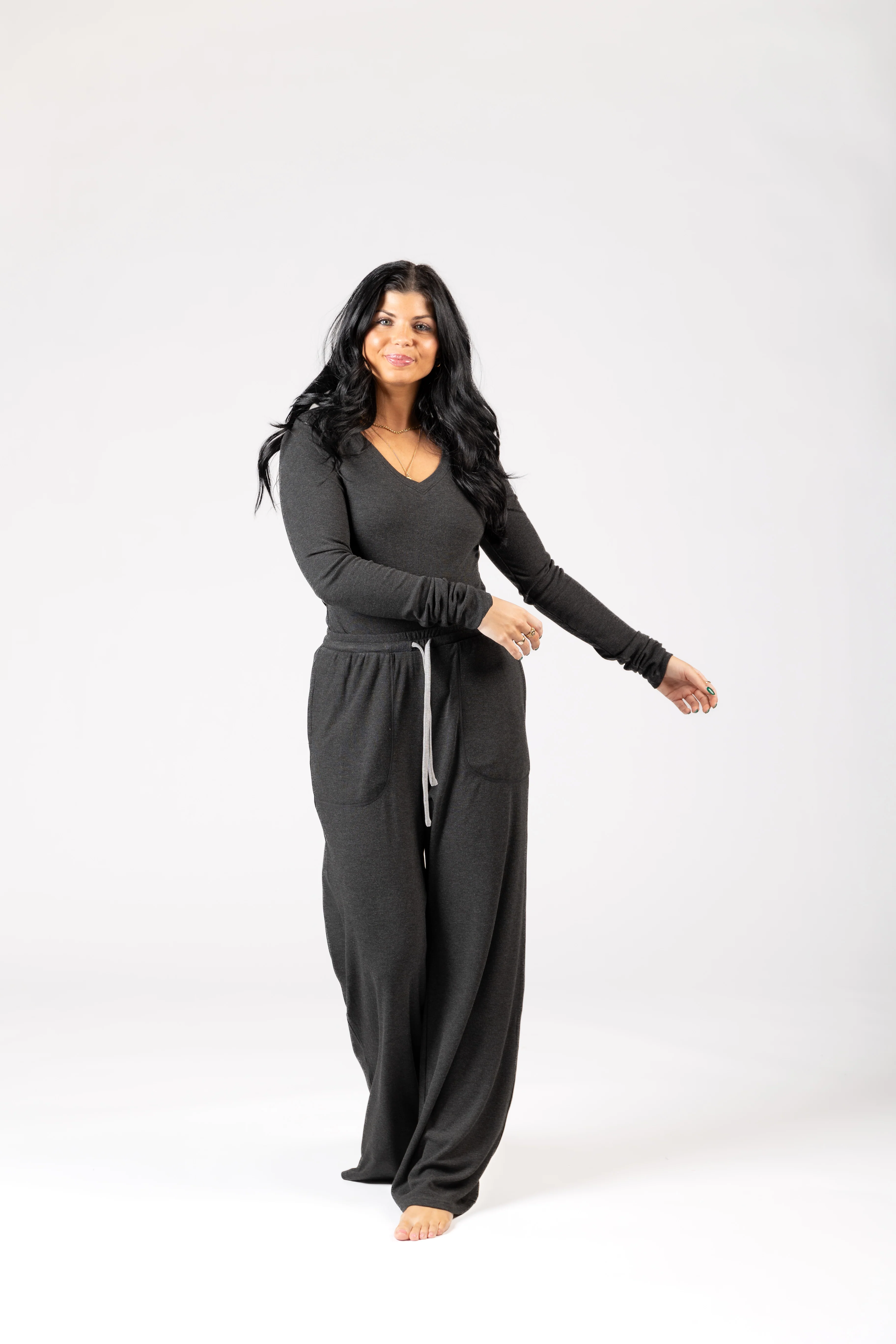 Soft Lounge Rib V Neck Long Sleeve - Image 9